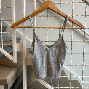 Aritzia TNA HomeStretch Tank Bow Lace V-Neck Cami Waist Gray XS Cami Cropped